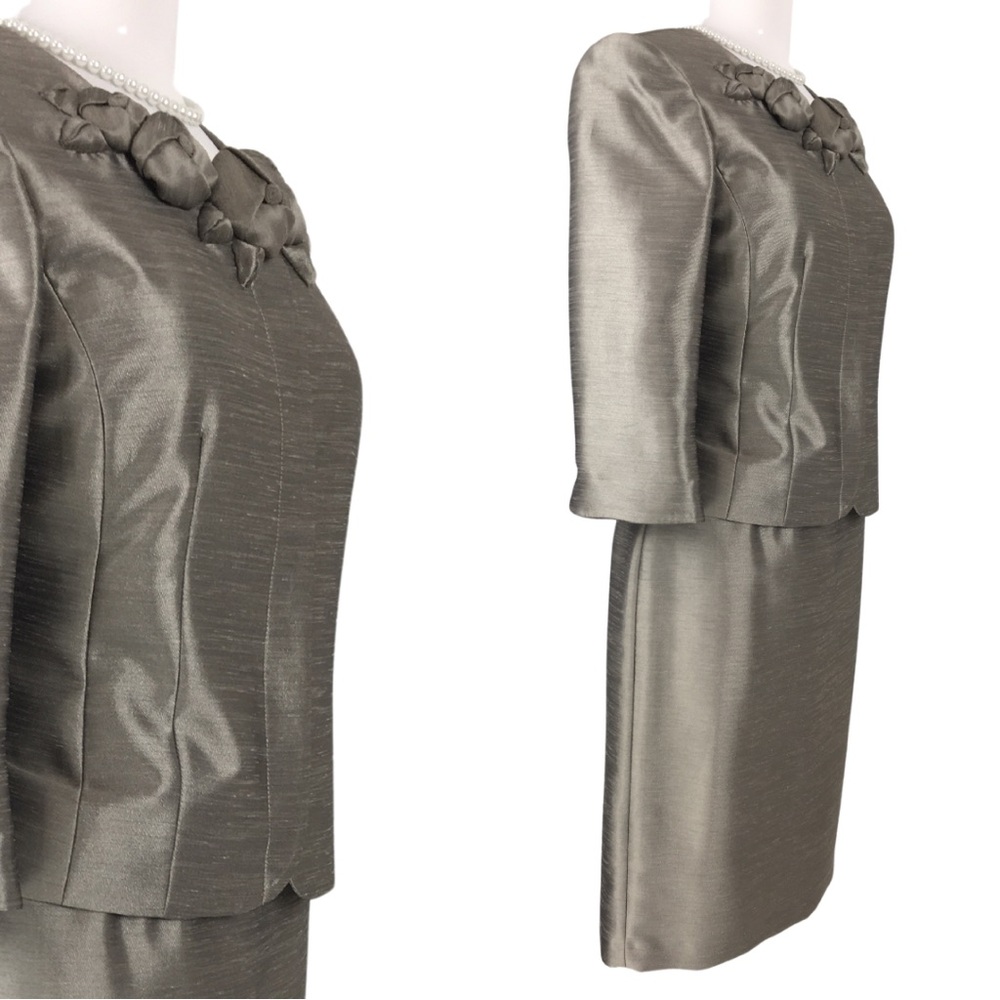 Kasper 2 Piece Gold Champagne 3/4 Sleeve A-line Skirt Blazer Petite Set size 8 - Picture 2 of 16